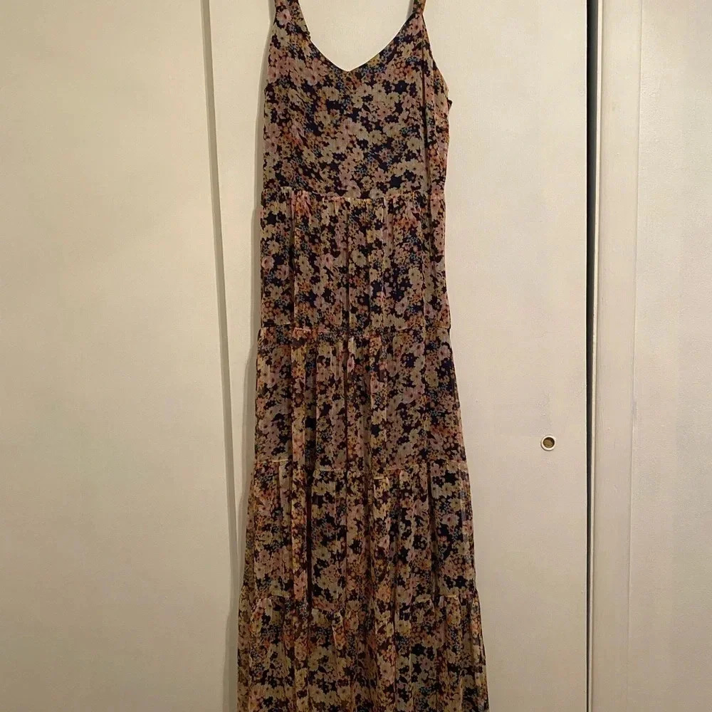 Rachel Zoe Maxi Floral Dress Tiered Smocked Back Adjustable Straps Size 4
